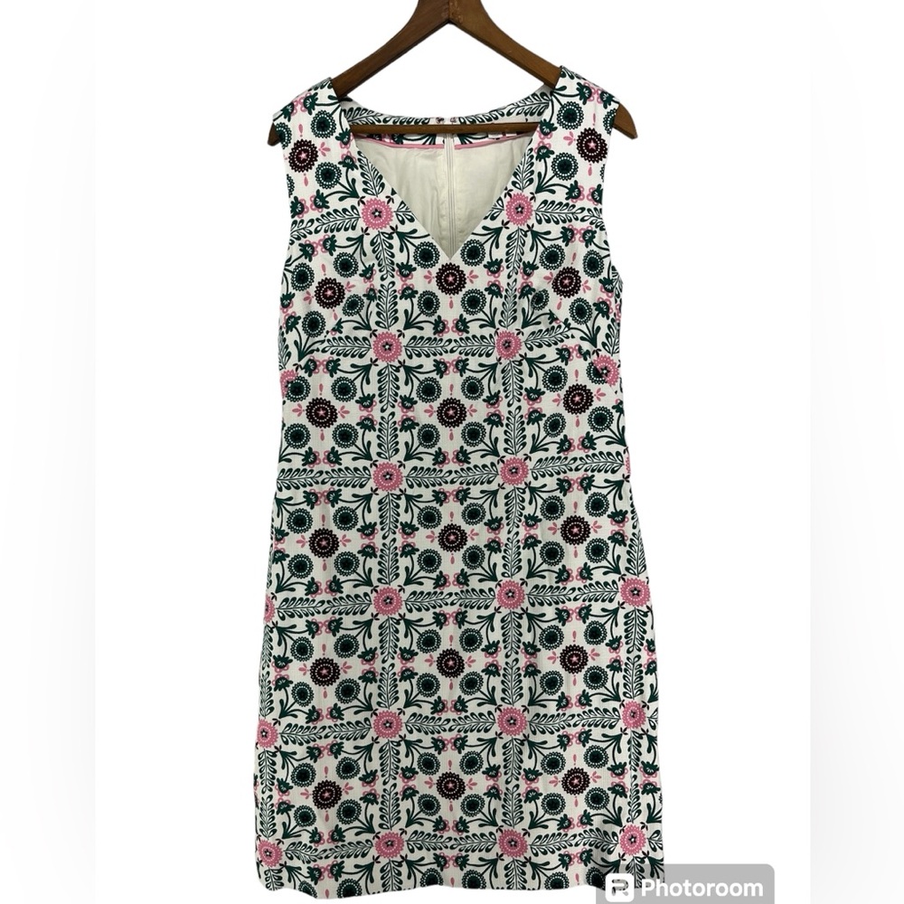 Boden Tatiana Textured V Neck Mini Shift Dress Trellis Tile size 8R